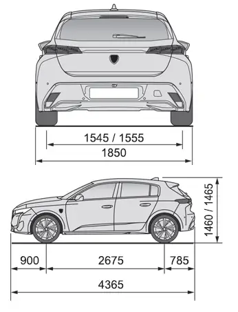 Peugeot 308. Wymiary (mm)